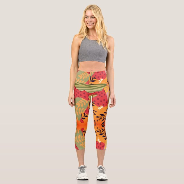 Leggings Capri Collage floral abstrait multicolore (Recto)