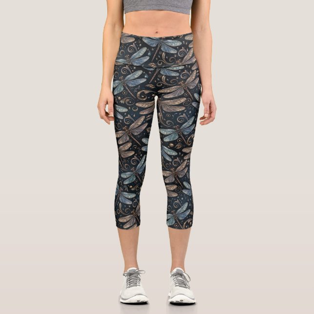 Leggings Capri Collants aux libellules métalliques (Recto)