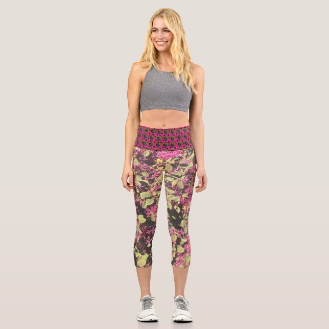 Leggings Capri Collants avec impression photo de fleurs gothiques (Recto)