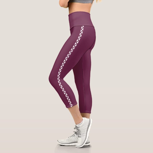 Leggings Capri Collants Capri Bourgogne avec Rayure Latérale Blan (Gauche)