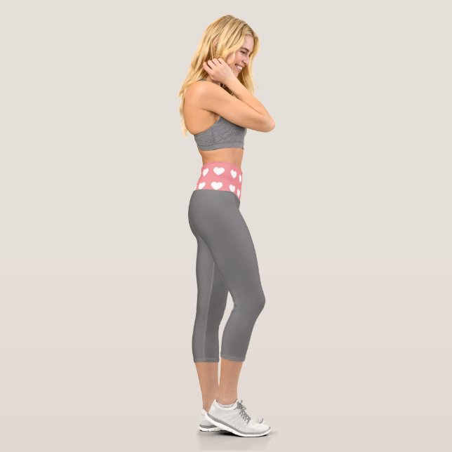 Leggings Capri Collants Capri Gris Simple Cœur Rose Blanc (Droite)