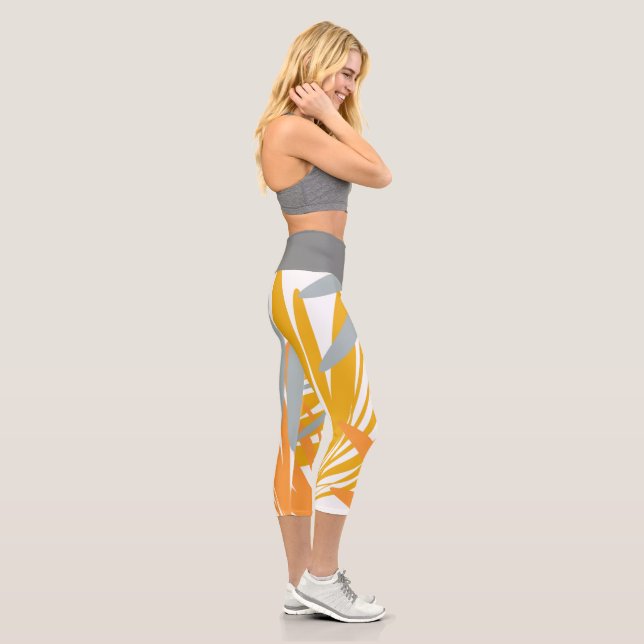 Leggings Capri Collants Capri Jaune Gris Botanique Tropical (Droite)