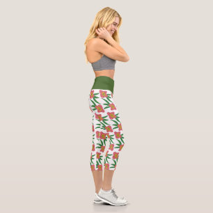 Leggings Capri Collants Capri Jaunes Botaniques Floraux Hawaï