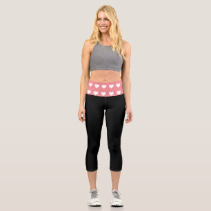 Leggings Capri Collants Capri Noir à Cœur Simple Rose Blanc