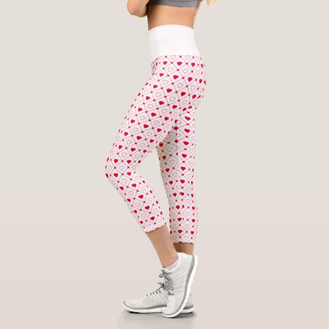 Leggings Capri Collants de la Saint-Valentin à coeur rouge et bla (Gauche)