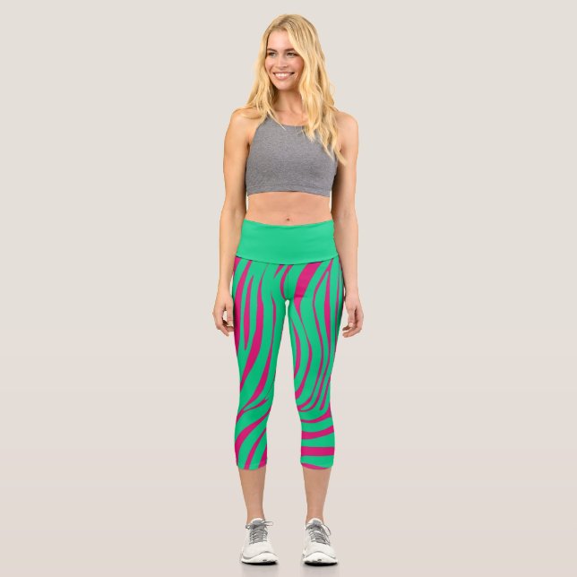 Leggings Capri Collants de mode à motif zèbre néon (Recto)