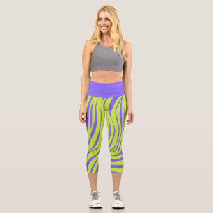 Leggings Capri Collants de mode à motif zèbre néon
