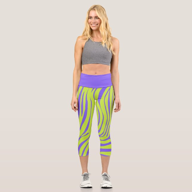 Leggings Capri Collants de mode à motif zèbre néon (Recto)