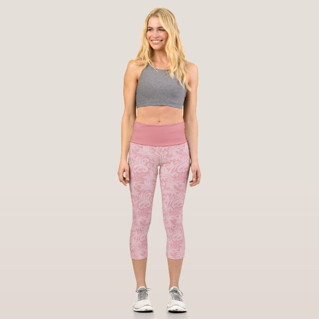 Leggings Capri Collants en dentelle rose et blanc (Recto)