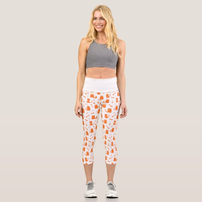 Leggings Capri Collants pour amoureux de chat orange mignon (Recto)