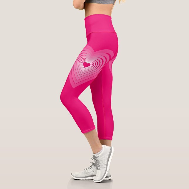 Leggings Capri Collants roses avec coeurs (Gauche)