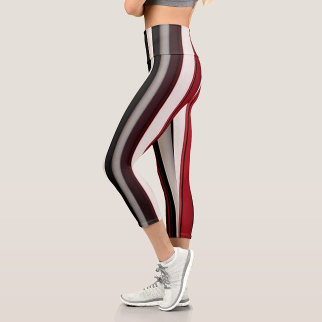 Leggings Capri Collection Abstraite Red Black Lines tendance (Gauche)