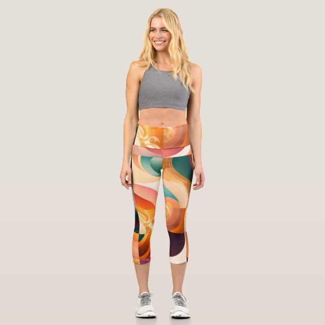 Leggings Capri Collection de Carrés Abstraits rétro moderne (Recto)