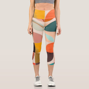 Leggings Capri Collection de Carrés Abstraits tendance Retro