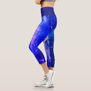 Leggings Capri Colorée Lumineuse Abstrait Bleu Blanc Legging
