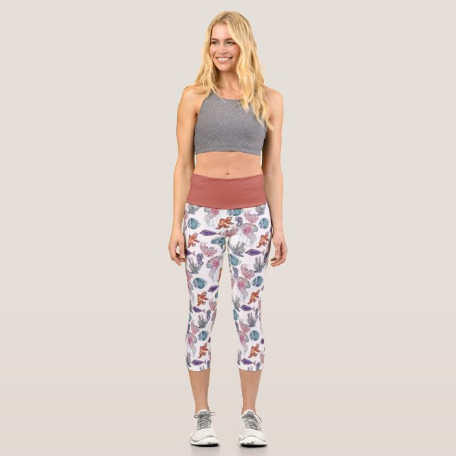 Leggings Capri Composition de aquarelle sous-marine Série Design  (Recto)