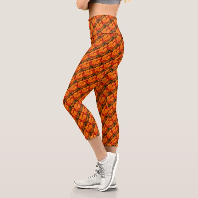 Leggings Capri Conception Abstraite De Formes Oranges Et Brown (Gauche)