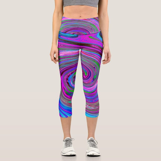 Leggings Capri Conception Abstraite Rétro Tourbillon Magenta Colo (Recto)