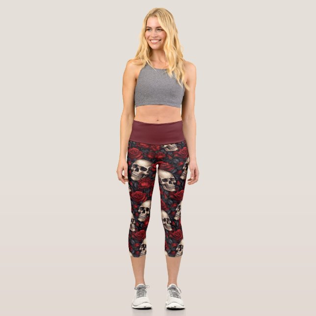 Leggings Capri Conception de la série A Skull and Roses Design 10 (Recto)