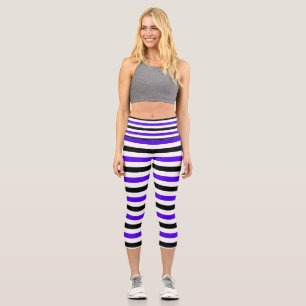 Leggings Capri Conception de rayures blanches noires et bleues