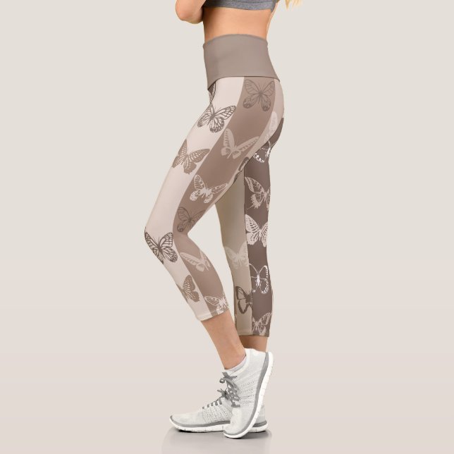 Leggings Capri Conception de rayures de papillon de terre neutre  (Gauche)