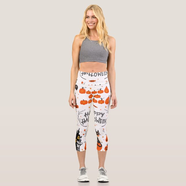 Leggings Capri Conception d'un jeu Vintage d'éléments Halloween (Recto)