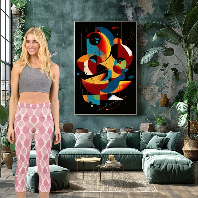 Leggings Capri Conception géométrique rose avec texte et logo per (Créateur téléchargé)