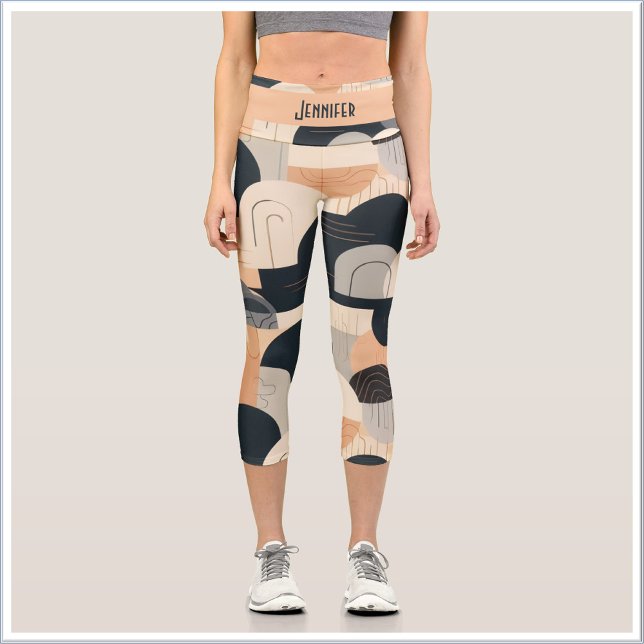 Leggings Capri Conception inspirée d'Art Déco en pêche et noir (Créateur téléchargé)