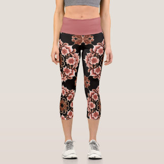 Leggings Capri Conception orientale rose et noir