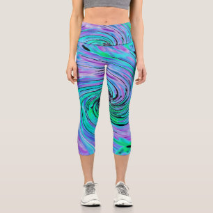 Leggings Capri Cool Abstrait de chaux vert et violet floral