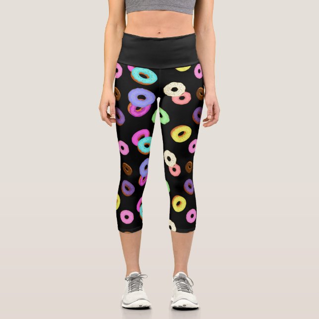 Leggings Capri Cool amusant beignets colorés motif noir (Recto)