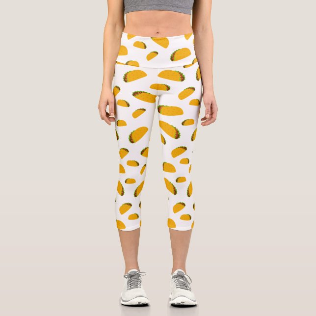 Leggings Capri Cool et amusant yummy taco motif blanc (Recto)