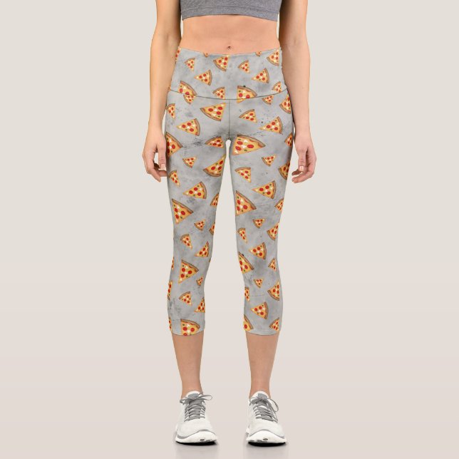 Leggings Capri Cool pizza tranches vintage gris motif (Recto)
