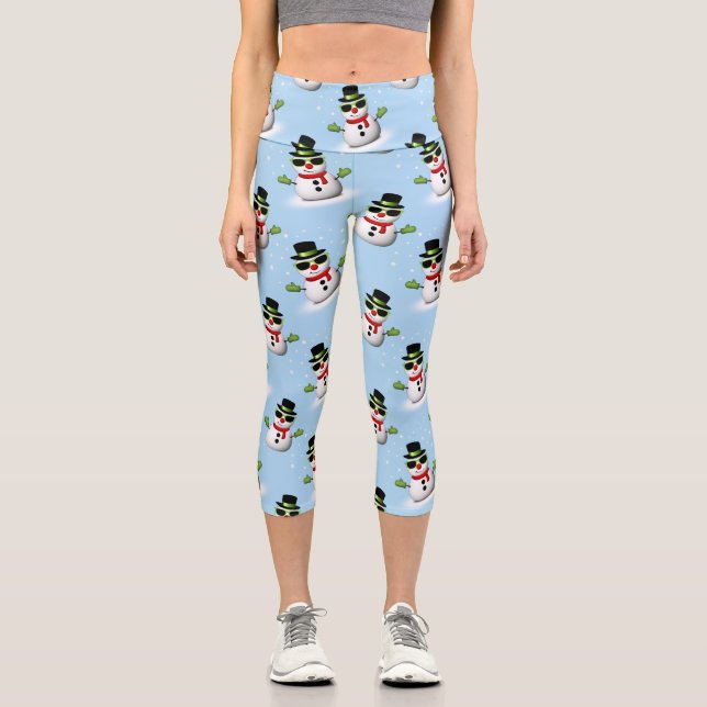 Leggings Capri Cool Snowman Noël motif bleu hiver (Recto)