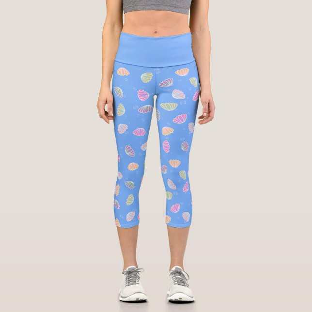 Leggings Capri Coquillages colorés Motif Bleu clair (Recto)
