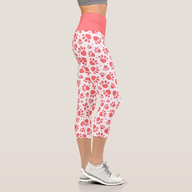 Leggings Capri Corail Cute Et Empreintes de pattes Animaux De Coe (Droite)