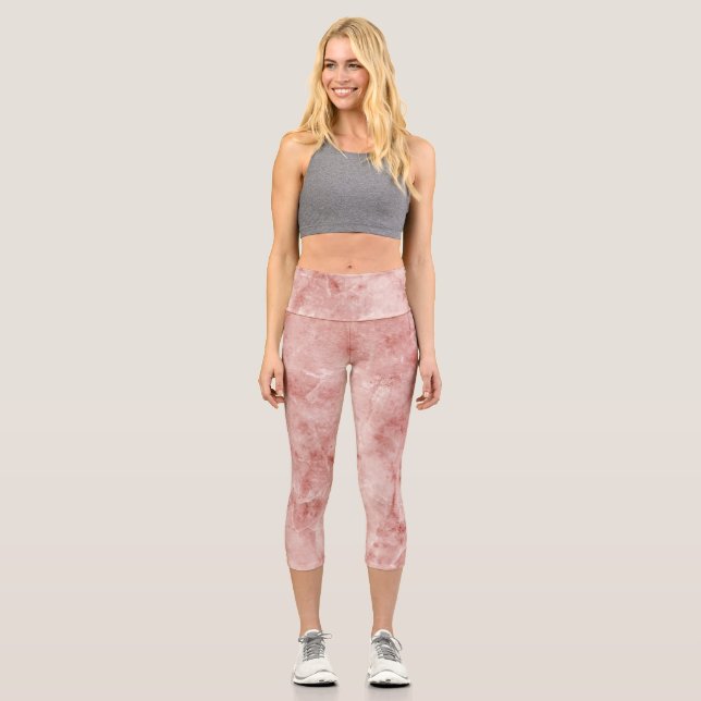 Leggings Capri Corail rose et Marbre blanc (Recto)