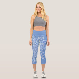 Leggings Capri Corne bleu et blanc Mandala Yoga Capri