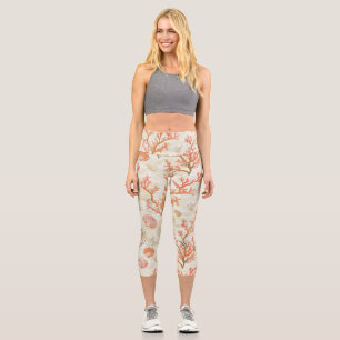 Leggings Capri Côtière rustique - Coquillages, Poissons étoilés, 