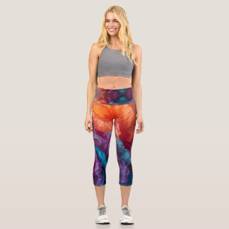 Leggings Capri Couches de papier de soie abstrait lumineux