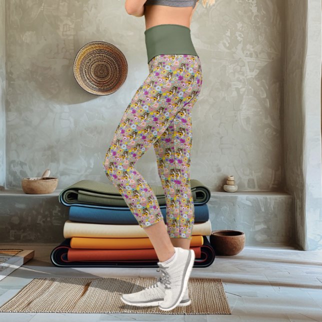 Leggings Capri Cougar Mountain Lion Puma Fleurs (Créateur téléchargé)