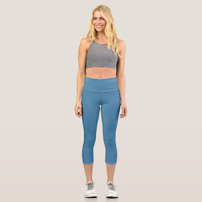 Leggings Capri Couleur de blanc uni bleu acier (Recto)