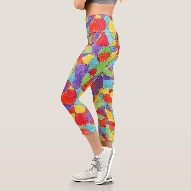 Leggings Capri Couleurs arc-en-ciel Motif de doodle Crayon tiré à (Gauche)