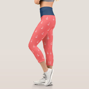 Leggings Capri Couleurs Arrière - plans personnalisées Ancre blan