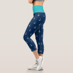 Leggings Capri Couleurs Arrière - plans personnalisées Ancre blan<br><div class="desc">Légendes de style nautique de longueur capri avec un motif d'ancrage blanc avec une couleur arrière - plan modifiable, cliquez sur le bouton personnaliser pour modifier la couleur arrière - plan du calque avant et taille. *Veuillez noter que le filigrane Zazzle qui apparaît dans l'aperçu du zoom n'apparaîtra PAS sur...</div>