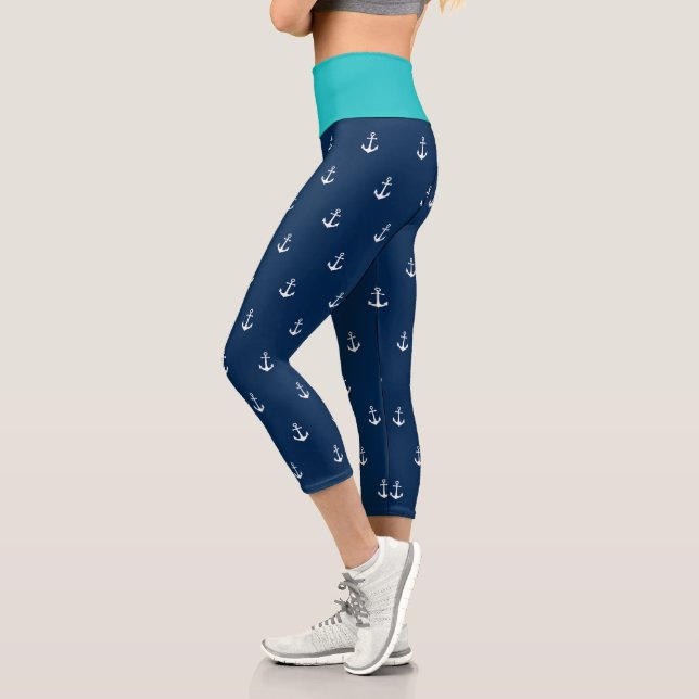 Leggings Capri Couleurs Arrière - plans personnalisées Ancre blan (Gauche)