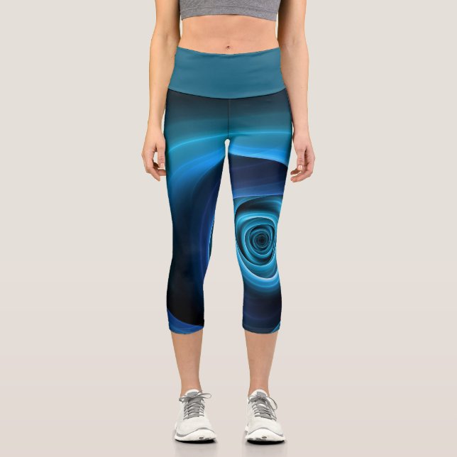 Leggings Capri Couleurs bleu spirale 3D Art Abstrait fractal mode (Recto)