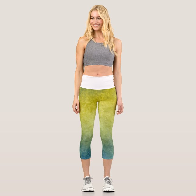 Leggings Capri Couleurs de Grunge - Jaune & Bleu (Recto)