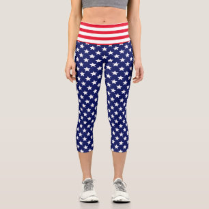 Leggings Capri Couleurs DIY Étoiles Rayures Rouge Blanc Bleu Mari