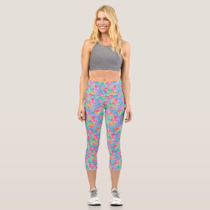 Leggings Capri Couleurs pastel abstraites Crevette Récif de corai